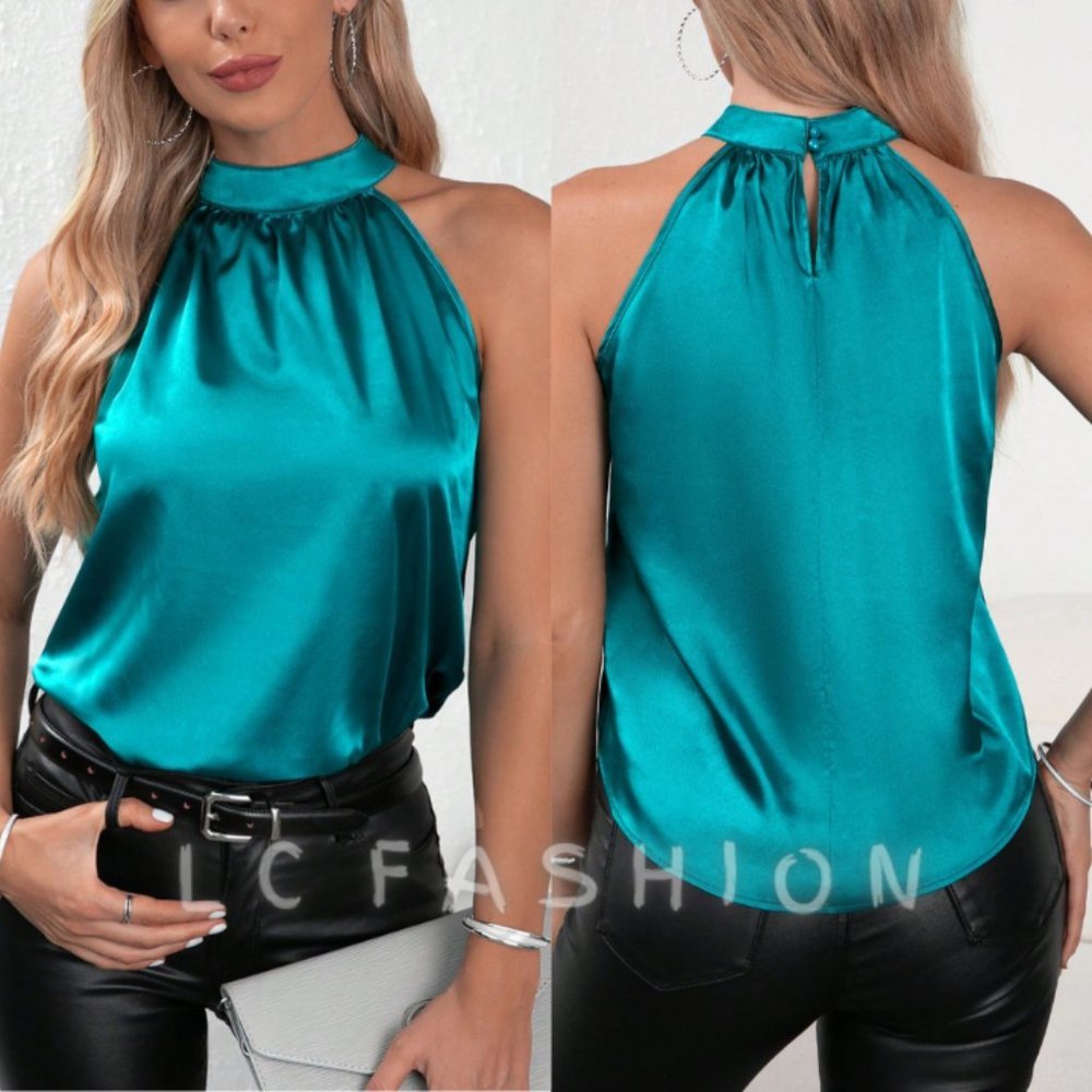 Halter Neck Satin Top, Tank tops for women, Satin Blouse